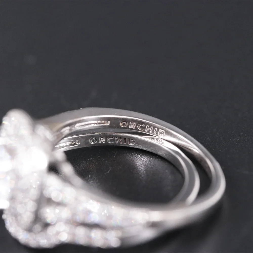 NWOT Orchid CZ Bridal Ring Set Silver-tone Cushion Setting Costume Jewelry Halo